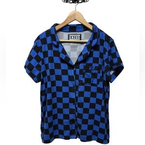 Enzos inactive wear checkerboard checkmate blue black pajama shirt size large